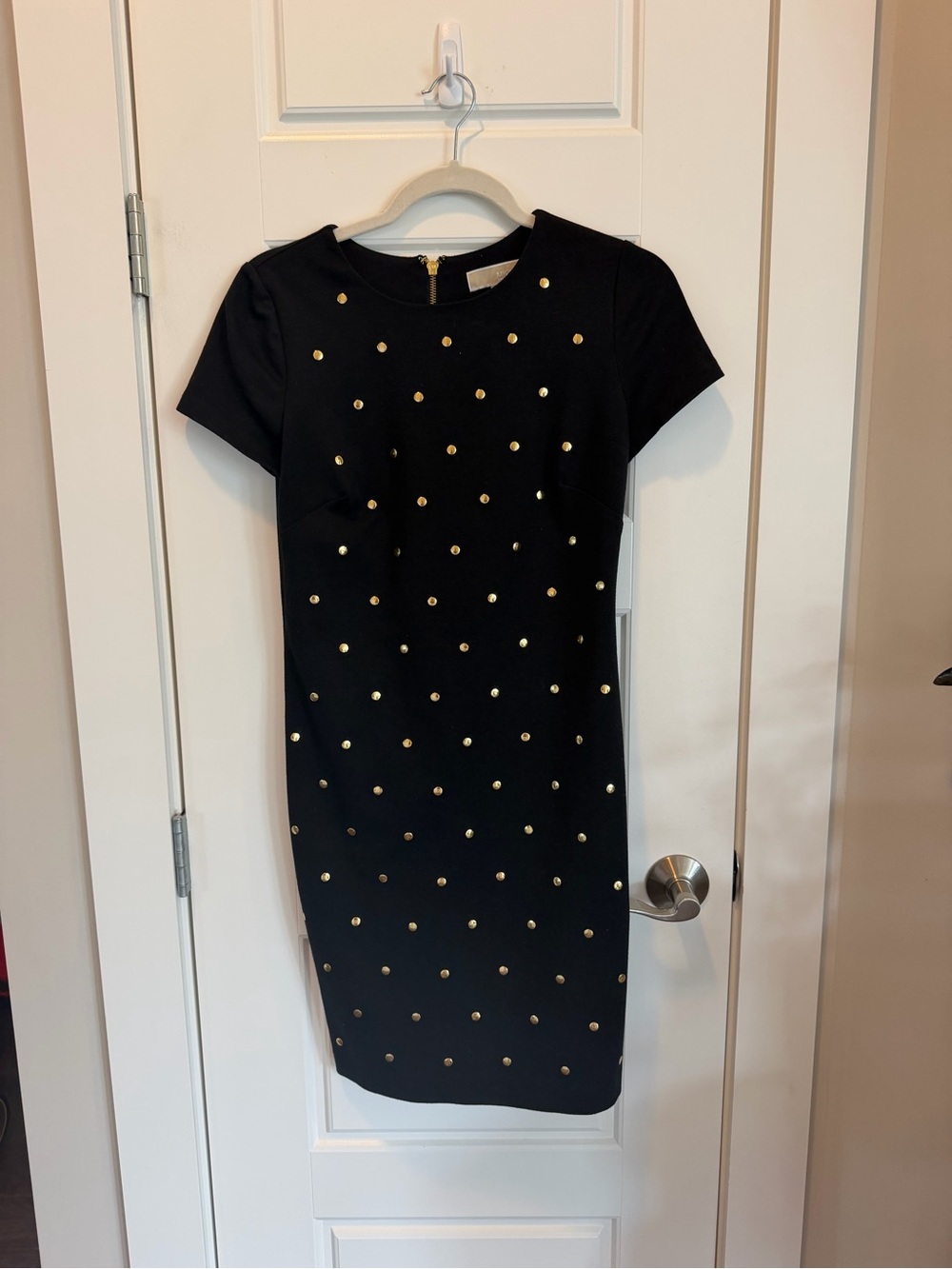 MICHAEL Michael Kors Black Midi Dress with Gold Studs